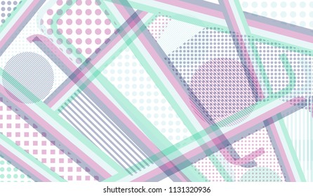 Memphis background. Abstract background with color lines and different elements for paper or print. Retro Pattern with Color Elements for your Design. Vector Texture.
