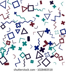 Memphis background.  Abstract background with different color figures for print or mobile application. Memphis background with figures of different forms and colors for your design. Vector texture.