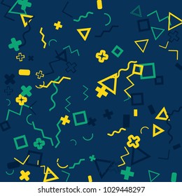 Memphis background.  Abstract background with different  color figures for print or card. Abstract memphis background with geometric colorful figures for your design. Vector texture.