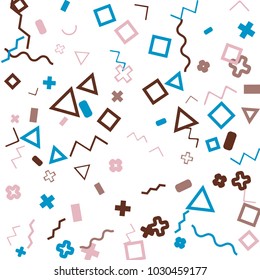 Memphis background.  Abstract background with different color figures for card or banner. Memphis background with figures of different forms and colors for your design. Vector texture.