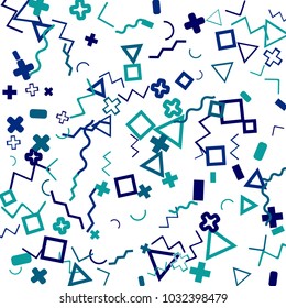 Memphis background.  Abstract background with different color figures for poster or print. Memphis background with figures of different forms and colors for your design. Vector texture.