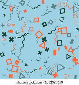 Memphis background.  Abstract background with different  color figures for poster or card. Abstract memphis background with geometric colorful figures for your design. Vector texture.