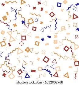 Memphis background.  Abstract background with different color figures for card or banner. Memphis background with figures of different forms and colors for your design. Vector texture.