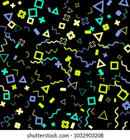 Memphis background.  Abstract background with different color figures for mobile application or poster. Memphis background with figures of different forms and colors for your design. Vector texture.