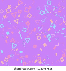 Memphis background.  Abstract background with different  color figures for card or banner. Abstract memphis background with geometric colorful figures for your design. Vector texture.
