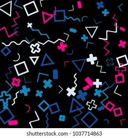 Memphis background.  Abstract background with different color figures for poster or print. Memphis background with figures of different forms and colors for your design. Vector texture.