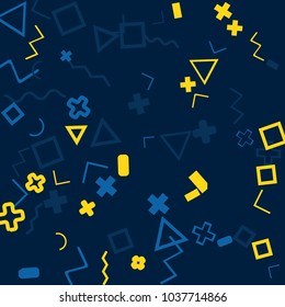 Memphis background.  Abstract background with different  color figures for card or banner. Abstract memphis background with geometric colorful figures for your design. Vector texture.