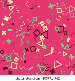 Memphis background.  Abstract background with different  color figures for print or card. Abstract memphis background with geometric colorful figures for your design. Vector texture.