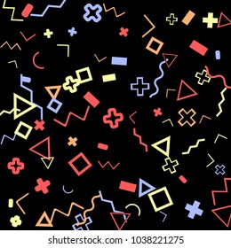 Memphis background.  Abstract background with different color figures for mobile application or poster. Memphis background with figures of different forms and colors for your design. Vector texture.