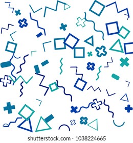 Memphis background.  Abstract background with different color figures for card or banner. Memphis background with figures of different forms and colors for your design. Vector texture.