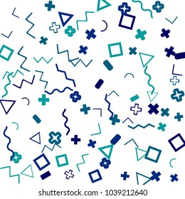 Memphis background.  Abstract background with different color figures for card or banner. Memphis background with figures of different forms and colors for your design. Vector texture.