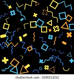 Memphis background.  Abstract background with different color figures for mobile application or poster. Memphis background with figures of different forms and colors for your design. Vector texture.