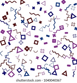 Memphis background.  Abstract background with different color figures for card or banner. Memphis background with figures of different forms and colors for your design. Vector texture.