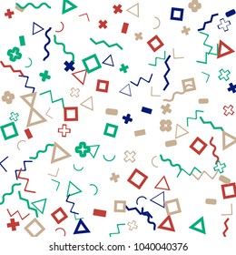 Memphis background.  Abstract background with different color figures for poster or print. Memphis background with figures of different forms and colors for your design. Vector texture.