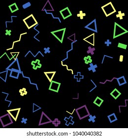 Memphis background.  Abstract background with different color figures for print or mobile application. Memphis background with figures of different forms and colors for your design. Vector texture.