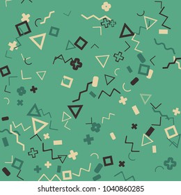 Memphis background.  Abstract background with different  color figures for poster or card. Abstract memphis background with geometric colorful figures for your design. Vector texture.