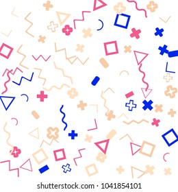 Memphis background.  Abstract background with different color figures for print or mobile application. Memphis background with figures of different forms and colors for your design. Vector texture.