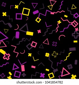 Memphis background.  Abstract background with different color figures for poster or print. Memphis background with figures of different forms and colors for your design. Vector texture.