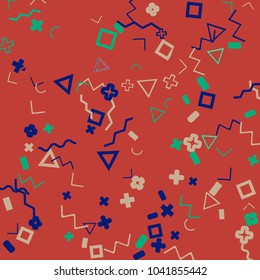Memphis background.  Abstract background with different  color figures for print or card. Abstract memphis background with geometric colorful figures for your design. Vector texture.