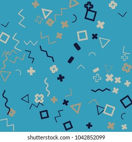 Memphis background.  Abstract background with different  color figures for print or card. Abstract memphis background with geometric colorful figures for your design. Vector texture.