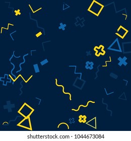 Memphis background.  Abstract background with different  color figures for poster or card. Abstract memphis background with geometric colorful figures for your design. Vector texture.
