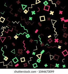 Memphis background.  Abstract background with different color figures for poster or print. Memphis background with figures of different forms and colors for your design. Vector texture.