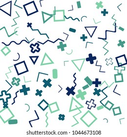 Memphis background.  Abstract background with different color figures for card or banner. Memphis background with figures of different forms and colors for your design. Vector texture.