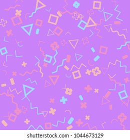 Memphis background.  Abstract background with different  color figures for poster or card. Abstract memphis background with geometric colorful figures for your design. Vector texture.