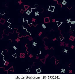 Memphis background.  Abstract background with different  color figures for poster or card. Abstract memphis background with geometric colorful figures for your design. Vector texture.