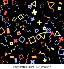 Memphis background.  Abstract background with different color figures for card or banner. Memphis background with figures of different forms and colors for your design. Vector texture.