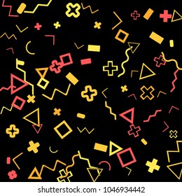 Memphis background.  Abstract background with different color figures for mobile application or poster. Memphis background with figures of different forms and colors for your design. Vector texture.