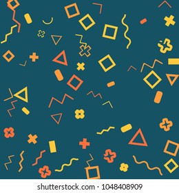 Memphis background.  Abstract background with different  color figures for print or card. Abstract memphis background with geometric colorful figures for your design. Vector texture.