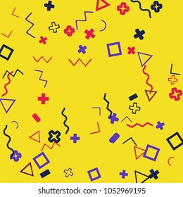 Memphis background.  Abstract background with different  color figures for card or banner. Abstract memphis background with geometric colorful figures for your design. Vector texture.