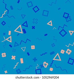 Memphis background.  Abstract background with different  color figures for card or banner. Abstract memphis background with geometric colorful figures for your design. Vector texture.