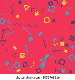 Memphis background.  Abstract background with different  color figures for poster or card. Abstract memphis background with geometric colorful figures for your design. Vector texture.