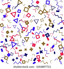 Memphis background.  Abstract background with different color figures for print or mobile application. Memphis background with figures of different forms and colors for your design. Vector texture.