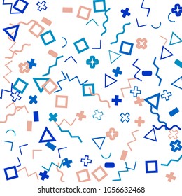 Memphis background.  Abstract background with different color figures for card or banner. Memphis background with figures of different forms and colors for your design. Vector texture.