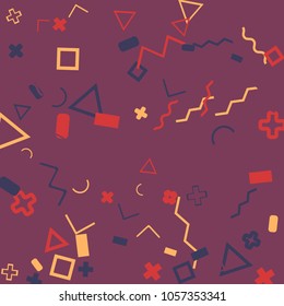 Memphis background.  Abstract background with different  color figures for print or card. Abstract memphis background with geometric colorful figures for your design. Vector texture.
