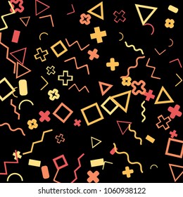 Memphis background.  Abstract background with different color figures for card or banner. Memphis background with figures of different forms and colors for your design. Vector texture.