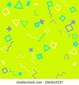 Memphis background.  Abstract background with different  color figures for card or banner. geometric colorful figures for your design. Vector texture.