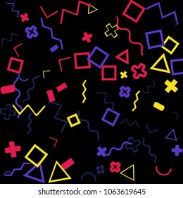 Memphis background.  Abstract background with different color figures for mobile application or poster. Memphis background with figures of different forms and colors for your design. Vector texture.