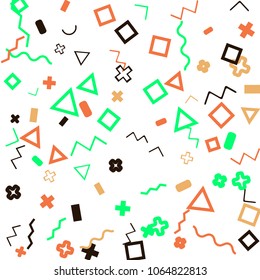 Memphis background.  Abstract background with different color figures for mobile application or poster. Memphis background with figures of different forms and colors for your design. Vector texture.