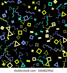 Memphis background.  Abstract background with different color figures for print or mobile application. Memphis background with figures of different forms and colors for your design. Vector texture.