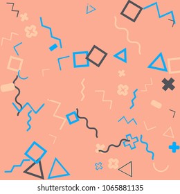 Memphis background.  Abstract background with different  color figures for print or card. Abstract memphis background with geometric colorful figures for your design. Vector texture.