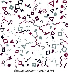 Memphis background.  Abstract background with different color figures for card or banner. Memphis background with figures of different forms and colors for your design. Vector texture.