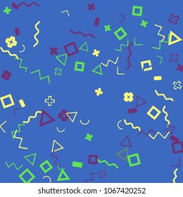 Memphis background.  Abstract background with different  color figures for mobile application or card. Abstract memphis background with geometric colorful figures for your design. Vector texture.