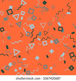 Memphis background.  Abstract background with different  color figures for print or card. Abstract memphis background with geometric colorful figures for your design. Vector texture.
