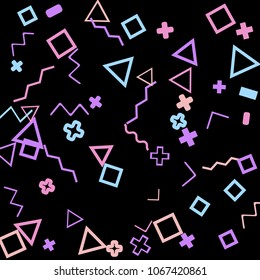 Memphis background.  Abstract background with different color figures for mobile application or poster. Memphis background with figures of different forms and colors for your design. Vector texture.