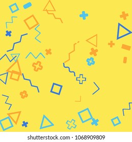 Memphis background.  Abstract background with different  color figures for poster or card. Abstract memphis background with geometric colorful figures for your design. Vector texture.