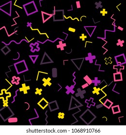 Memphis background.  Abstract background with different color figures for print or mobile application. Memphis background with figures of different forms and colors for your design. Vector texture.